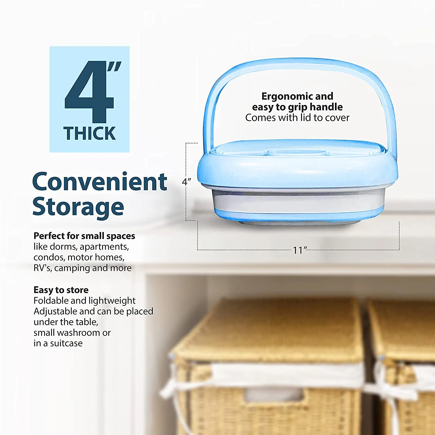 Mini Portable Washing Machine - Small Foldable Bucket Washer for Clothes- For Camping, RV, Travel, Small Spaces. (Pink)