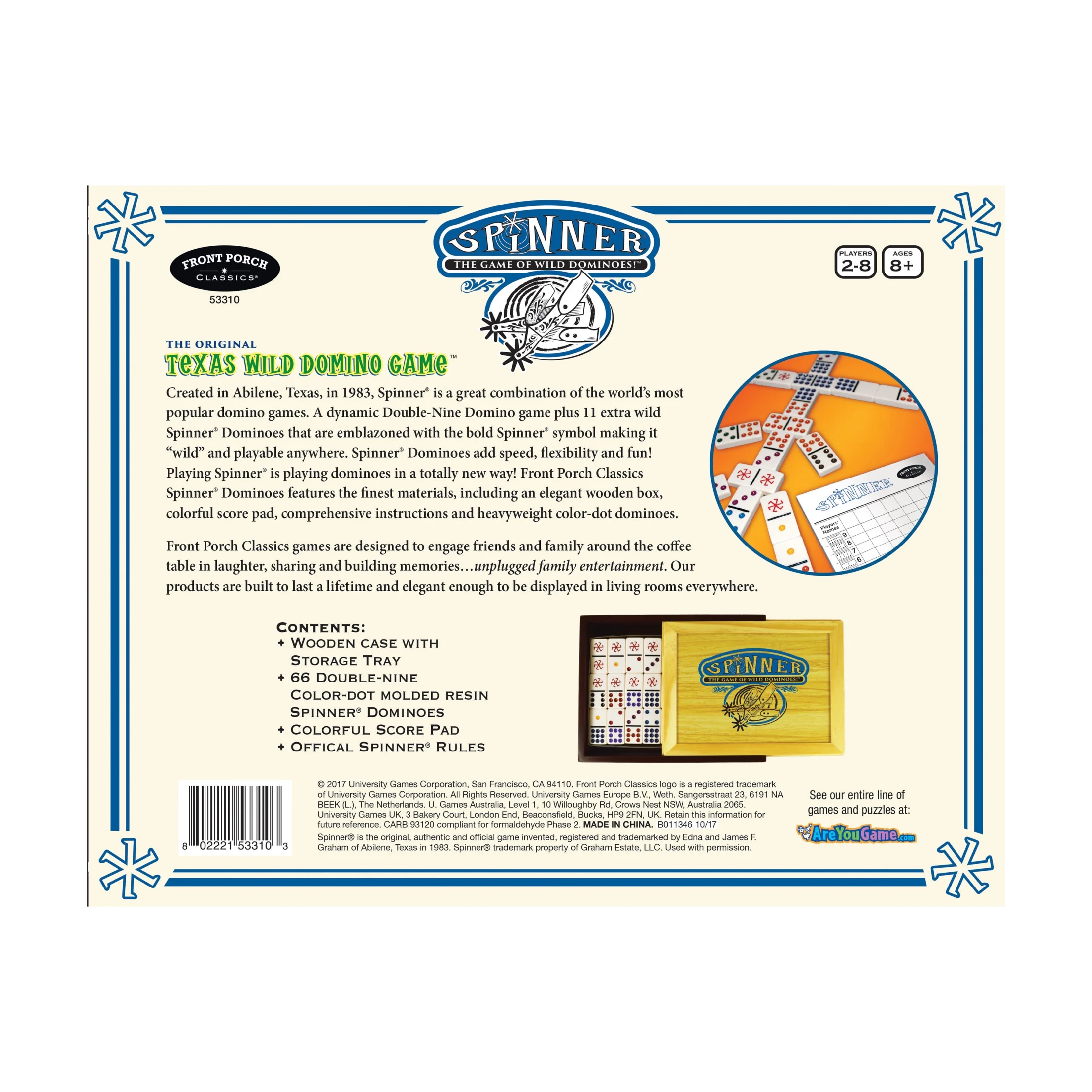 Front Porch Classics | Spinner Domino Set in Collectible Wooden Case from Front Porch Classics for 2 to 8 Players Ages 8 and Up