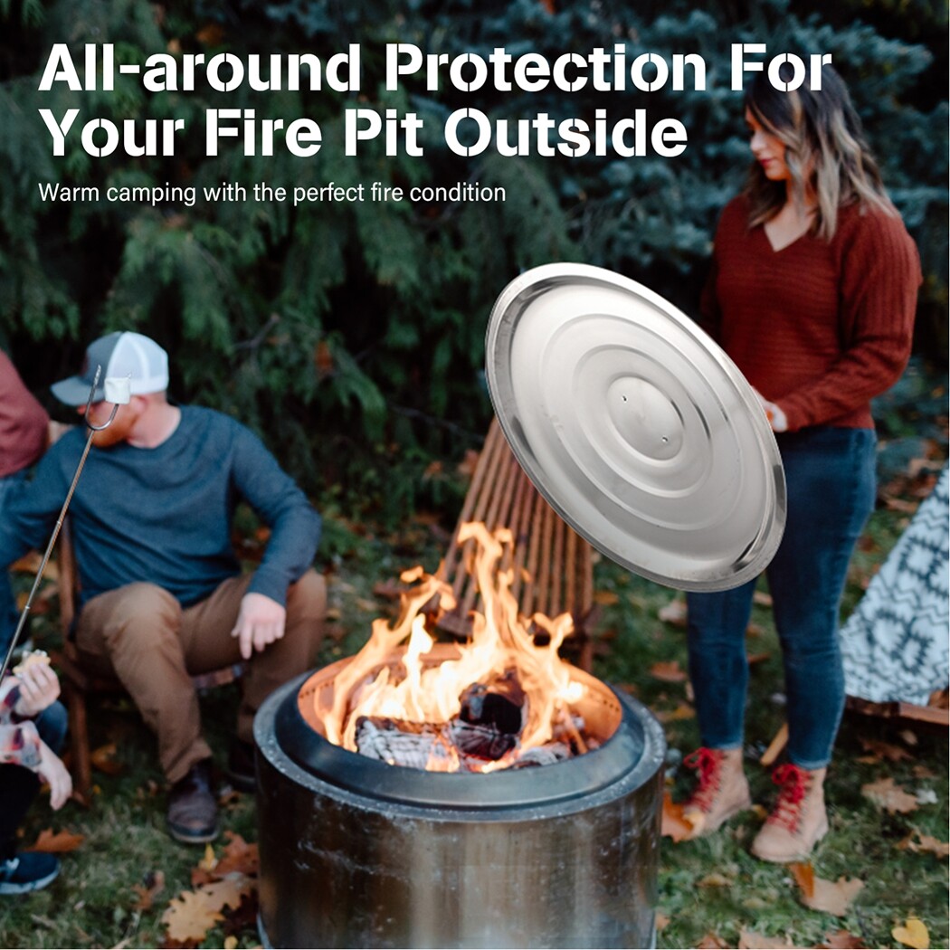 Fire Pit Cover Lid, 27.6 Inches Portable Fire Pit Cover with Handle, Stainless Steel Outdoor Wood Burning and Low Smoke Camping Stove Accessory