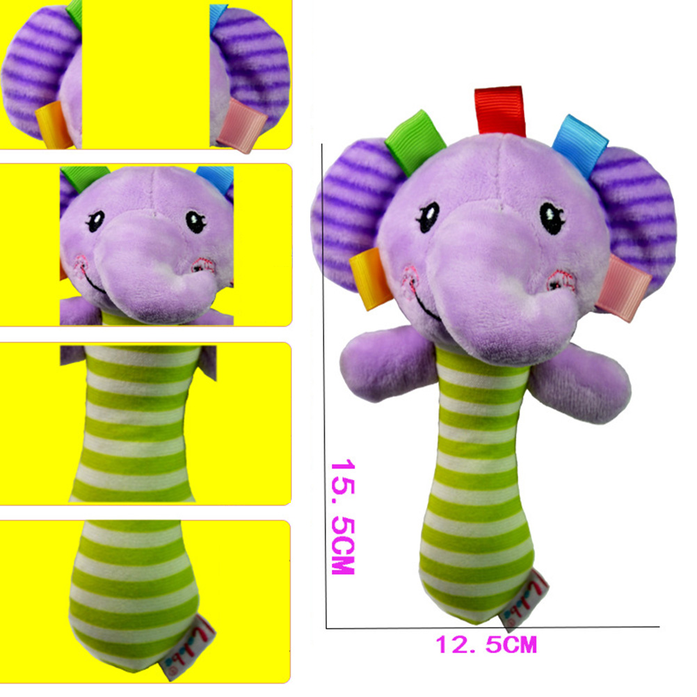 0-3 Year Baby Kids Cartoon Animal Plush Rattles Hand Bells BB Sound Educational Funny Toys Hand Rattle Toys Infant Dolls Gift for Newborn (Elephant)