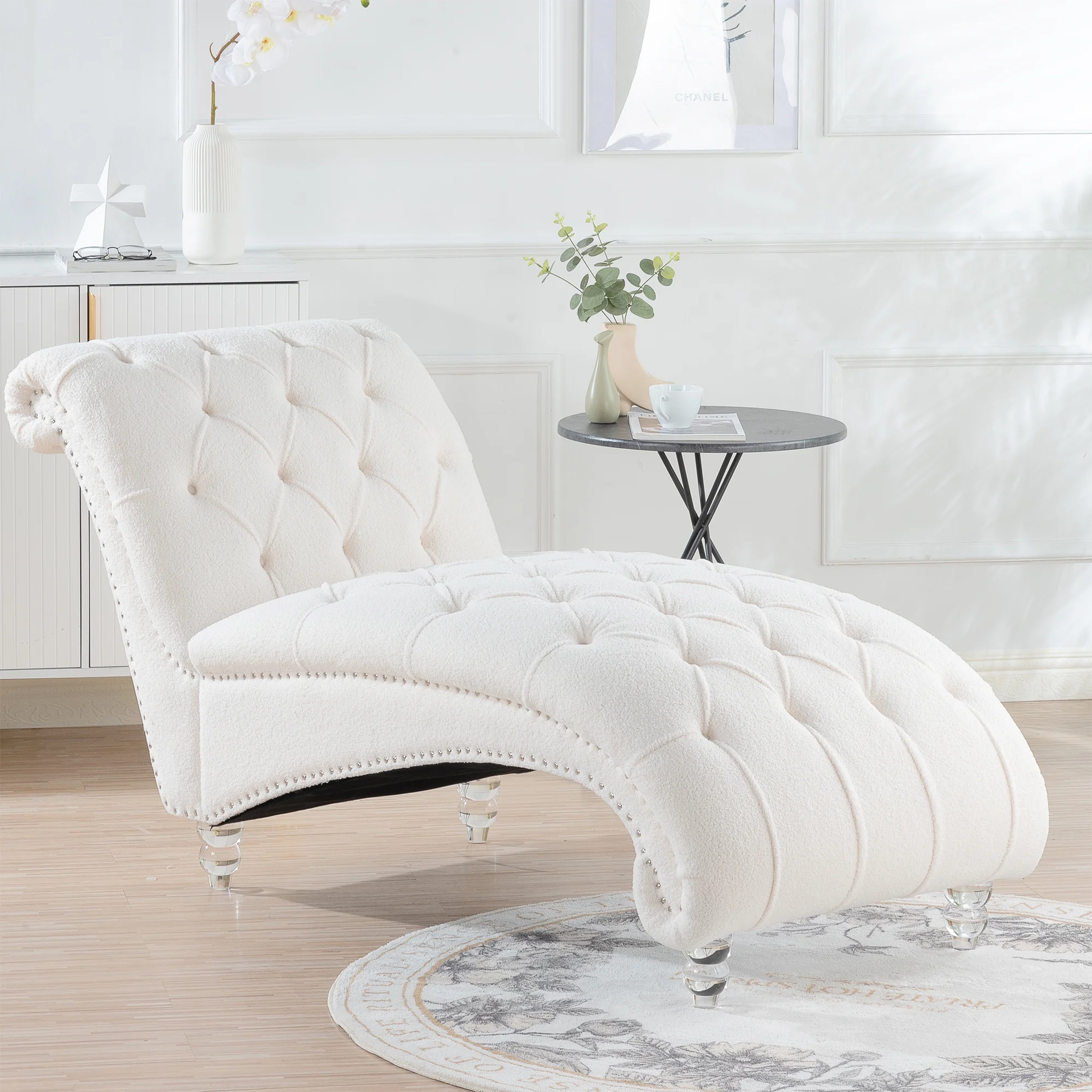 Dcenta Tufted Armless Chaise ,White