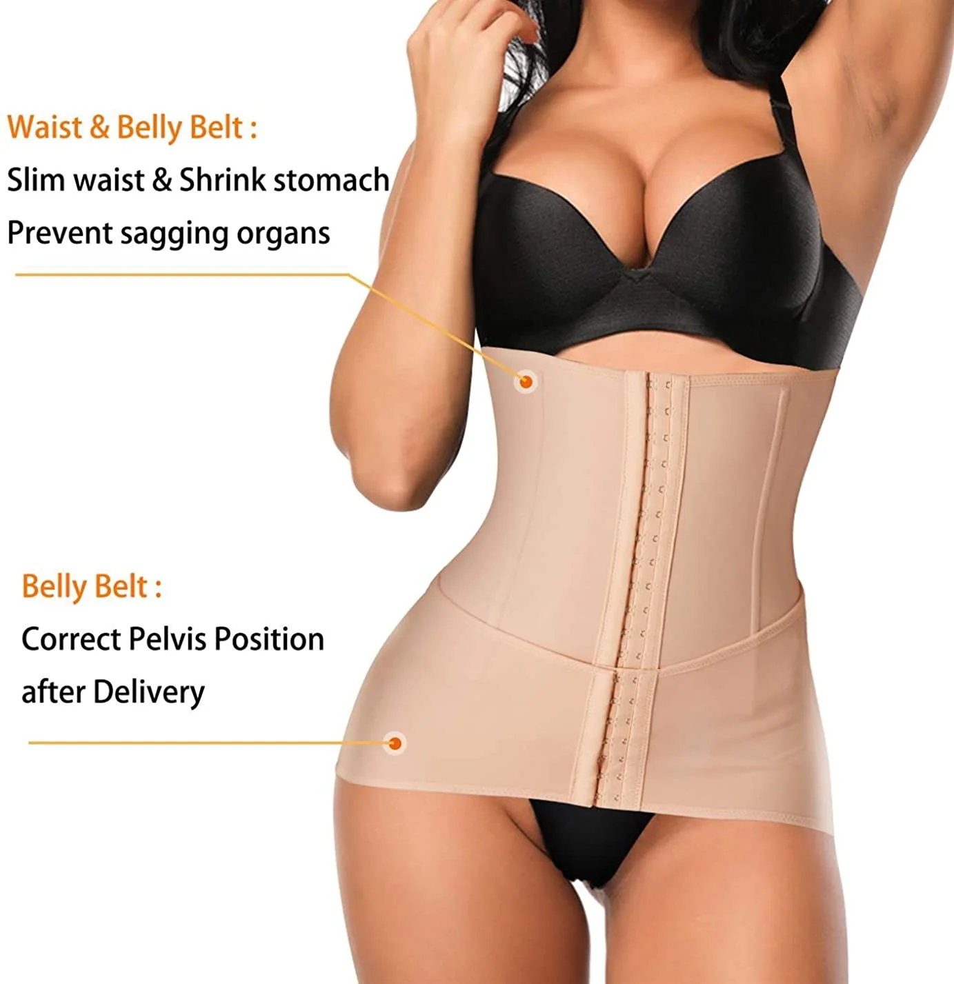 Gotoly 2 in 1 Postpartum Belly Wrap Girdle Pelvis Belt Waist Trainer Tummy Control Shapewear for Women(Beige Small)