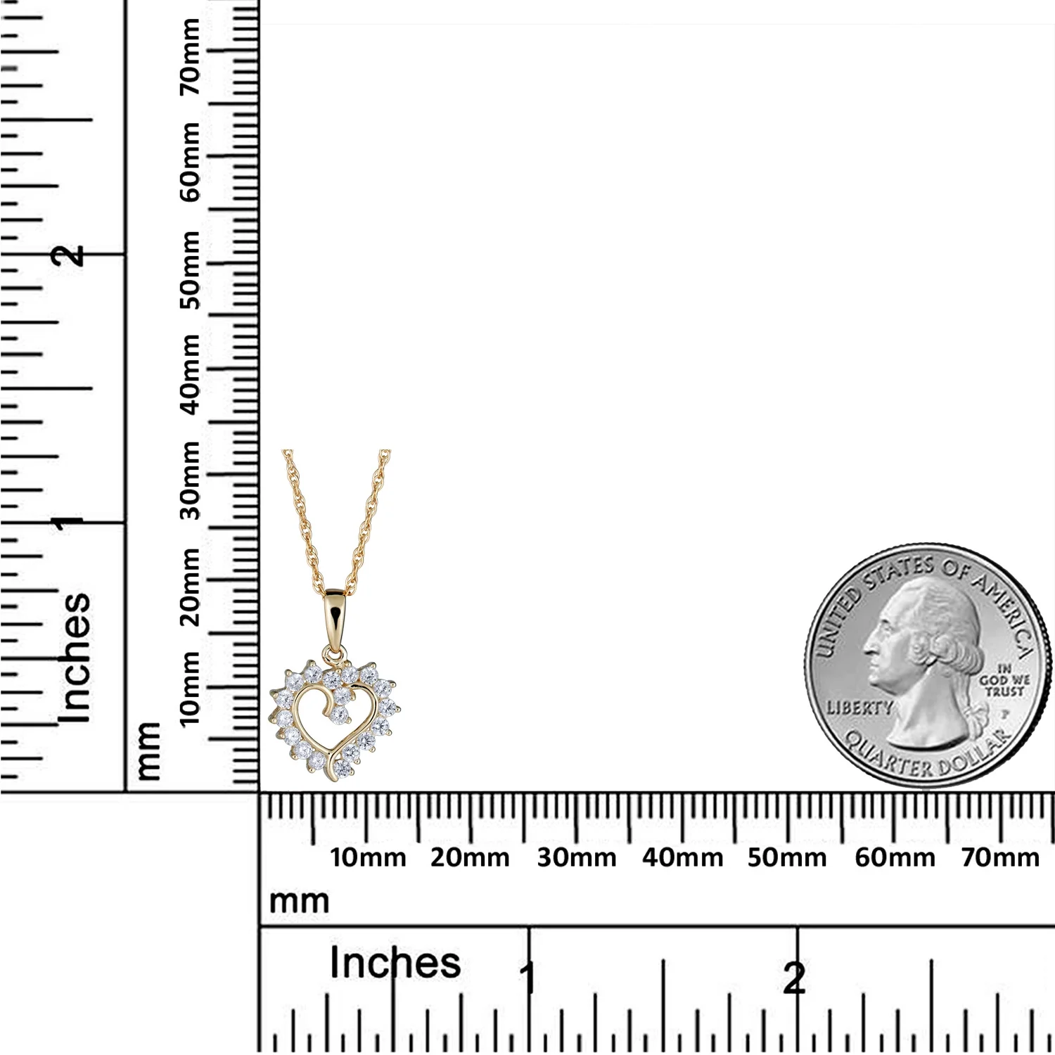 AVORA 10K Yellow Gold Simulated Diamond CZ Sunburst Heart Pendant Necklace with 18