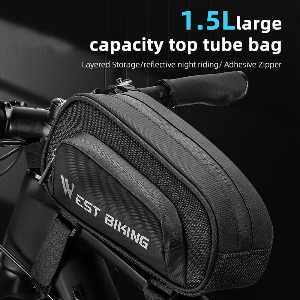 1.5L Bicycle Bag Bike Frame Fronttube Bag Bicycle Front Frame Bag Waterproof Smooth Zipper Cycling Bag Road Bike Accessories