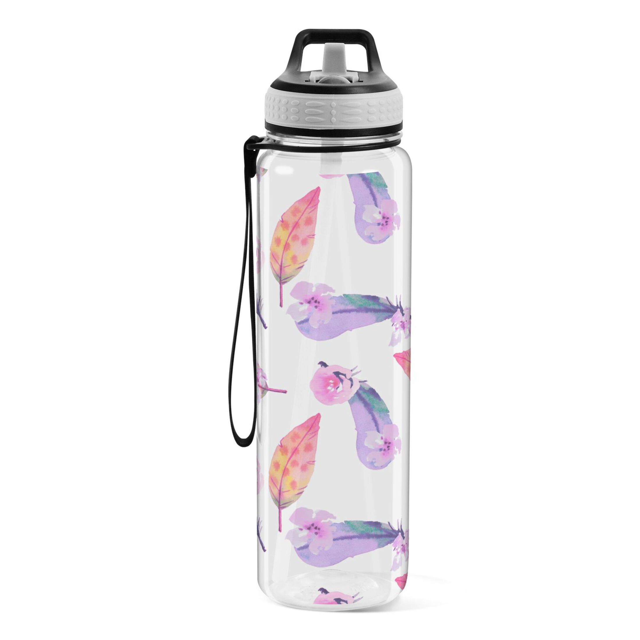 Colorful Feathers and Flowers 32oz Water Bottles with Straw Tritan Leakproof Sports Bottle BPA Free Clear for Fitness Gym Swimming Cycling
