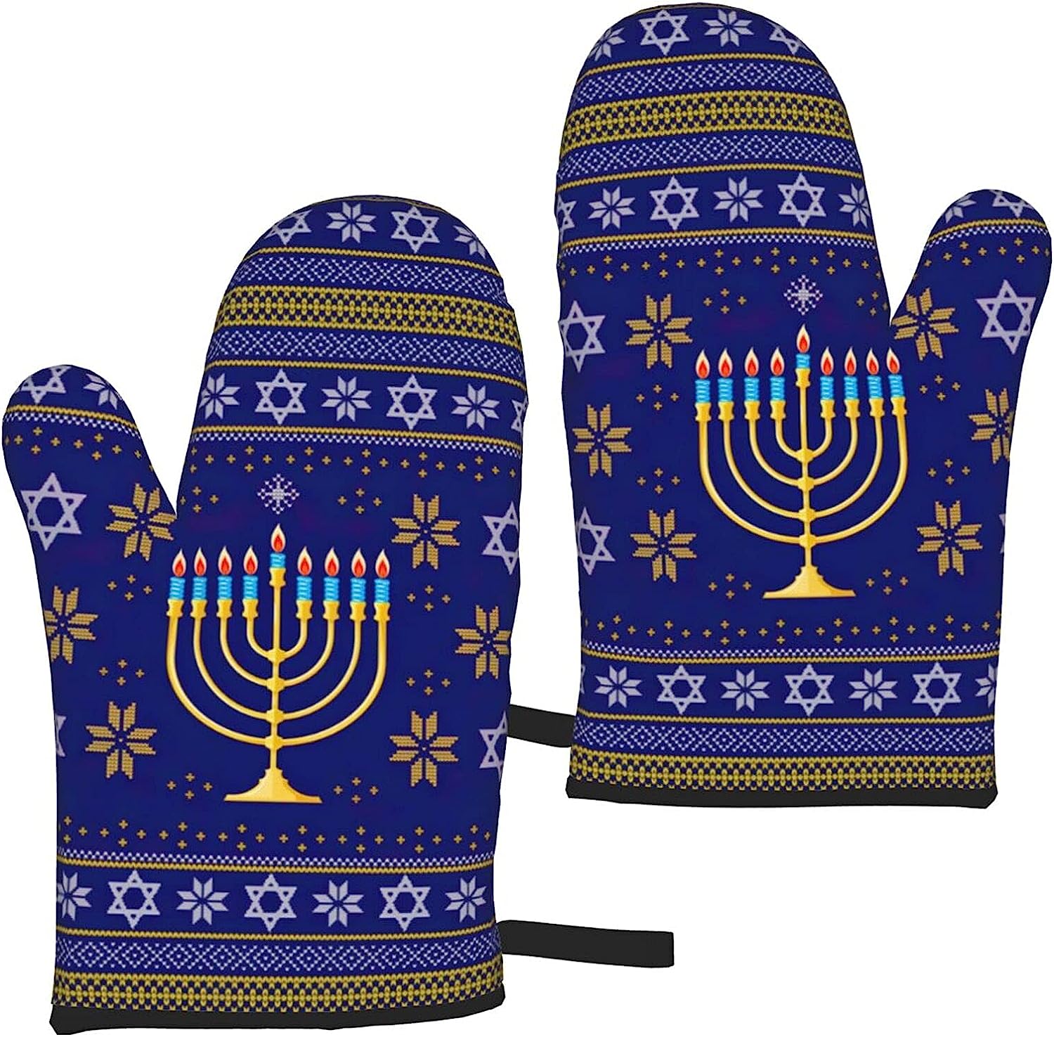 Hanukkah Jewish Holiday Oven Mitts Glove Microwave BBQ Oven Baking Pot Mitts Cooking Heat Resistant Kitchen Set of 2 Mittens