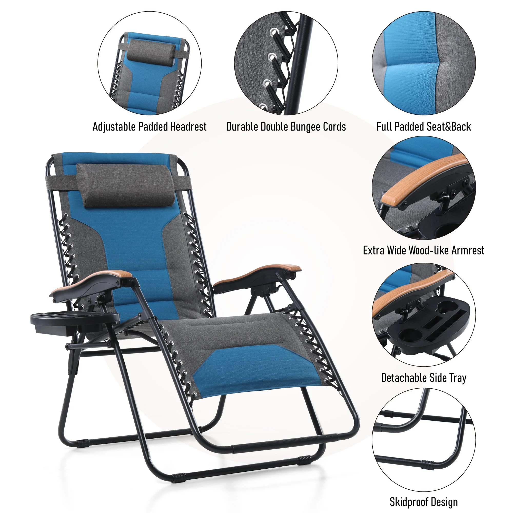 Sophia&William Outdoor XL Oversized Padded Zero Gravity Chair Camping Recliner - Aqua