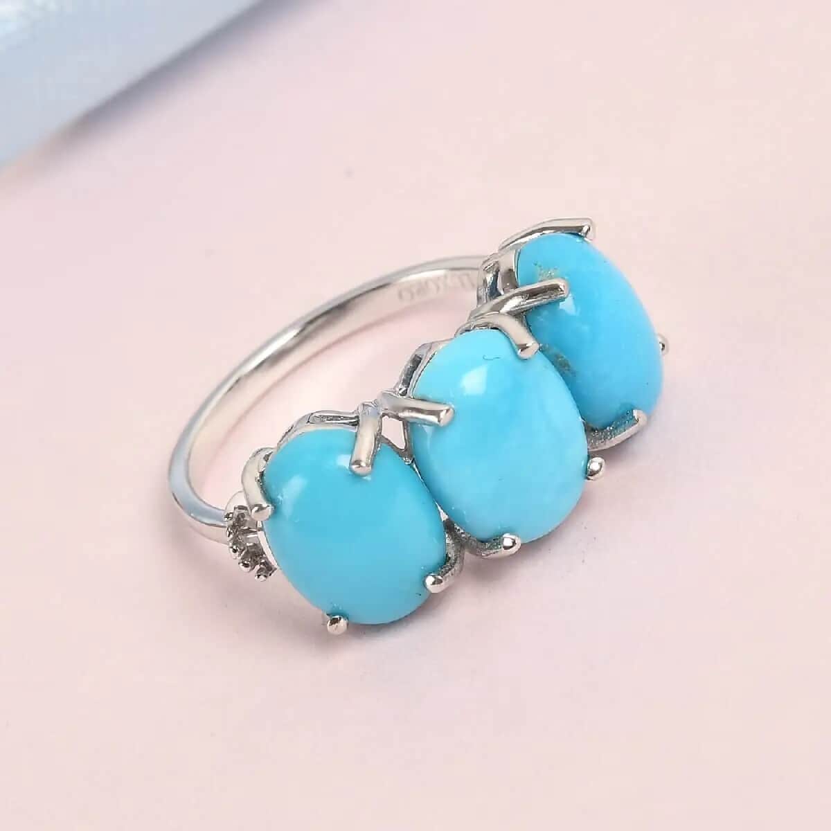 SHOP LC Luxoro 10K White Gold Oval Sleeping Beauty Turquoise Diamond 3 Stone Ring Wedding Bridal Anniversary Engagement Fine Jewelry for Her Size 9 G-H Color I3 Clarity Birthday Gifts for Women