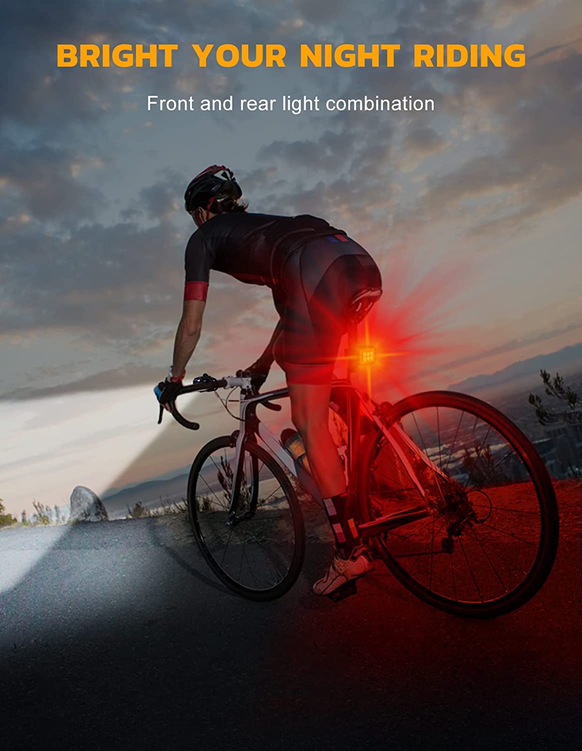 Bike Lights Set Ultra Bright,Bicycle Light Rechargeable with 6 Spot & Flood Beams, IP65 Waterproof Bike Lights for Night Riding, 4X4 + 6X6 Modes Bike Headlight and Tail Light Reflectors