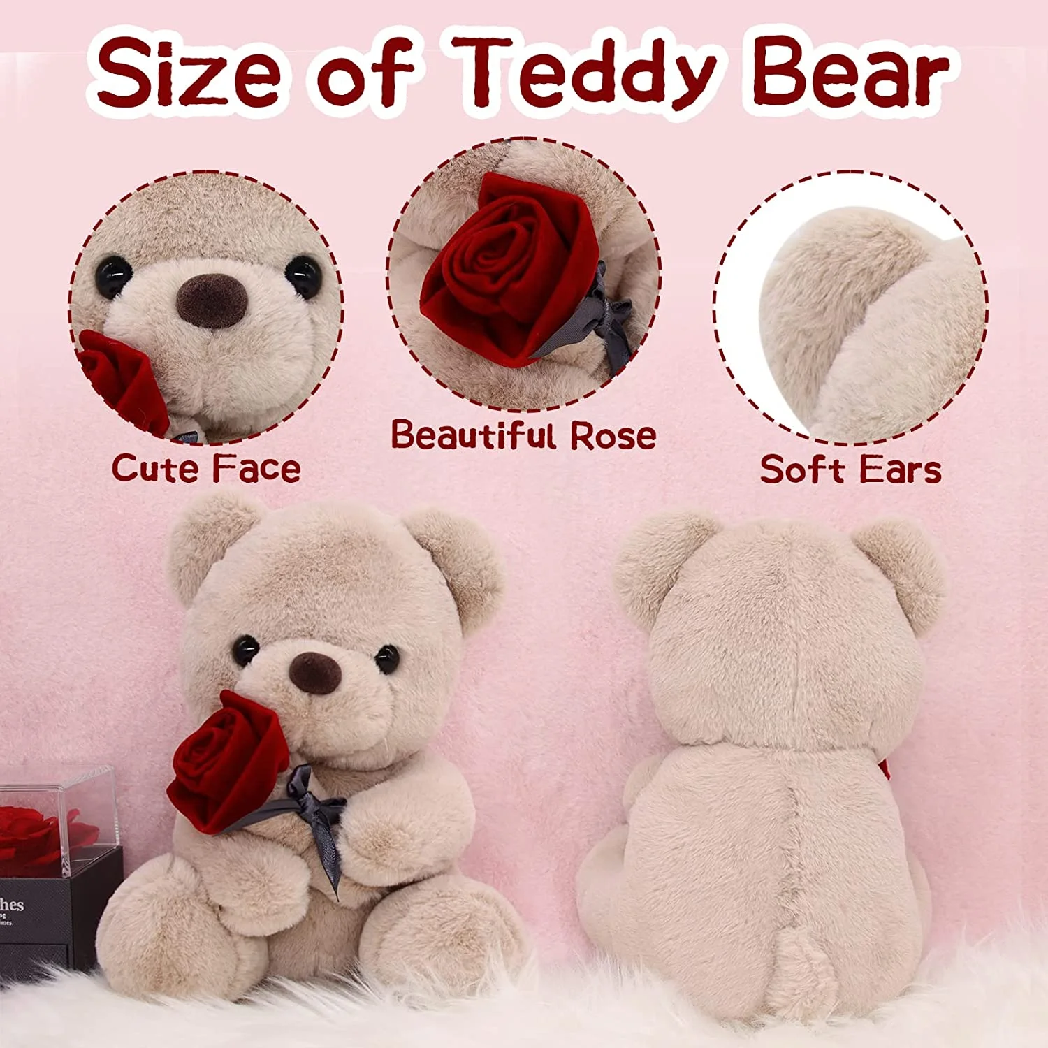 Valentines Day Gifts Teddy Bear Plush Stuffed Animal, Teddy Bears Stuffed Animals with Rose Gift for Her and Kids Stuffed Animals Toy Stuffed Animal Gifts Valentines Day Decor 10 Inch