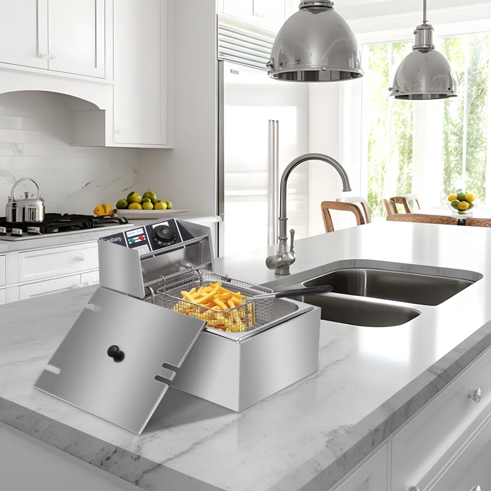 O'Force EH81 2500W MAX 110V 6.3QT/6L Stainless Steel Single Cylinder Electric Fryer US Plug, Electric Deep Fryer Frying Basket