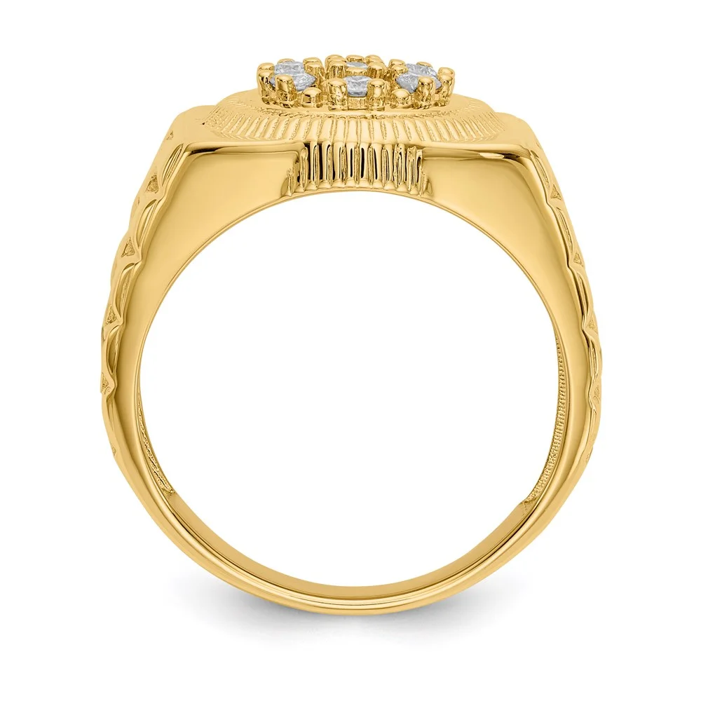 Real 14kt Yellow Gold Ridged-Sides Circular Top Mens Diamond Ring Mounting Size: 11; for Adults and Teens; for Women and Men