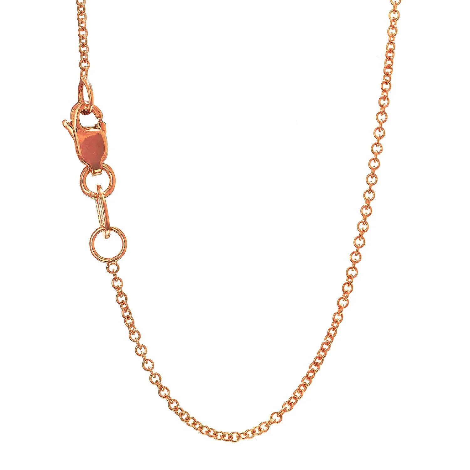 14k Solid Rose Gold 0.7 mm Round Cable Chain Necklace, Lobster Claw Clasp-16 Inches, 1.3gr.