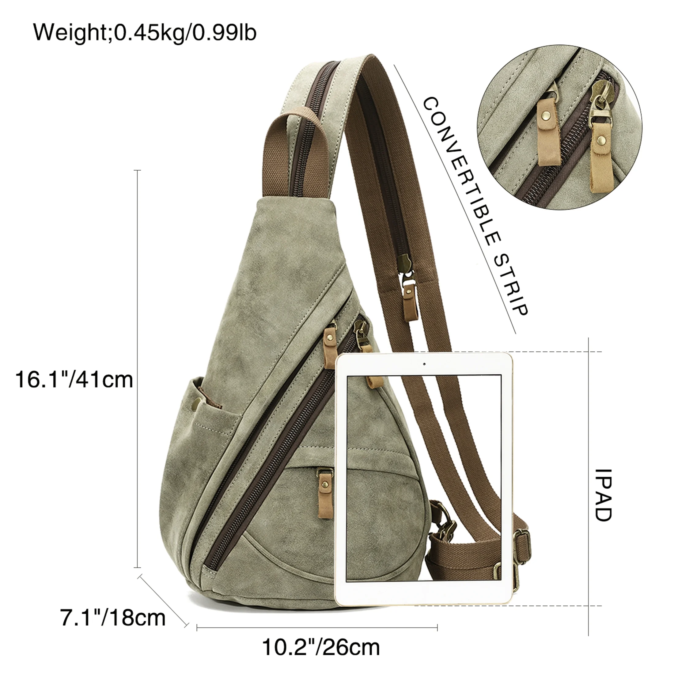 KL928 PU Leather Sling Bag Small Crossbody Backpack Shoulder Casual Daypack Rucksack for Men Women (Olive Green)