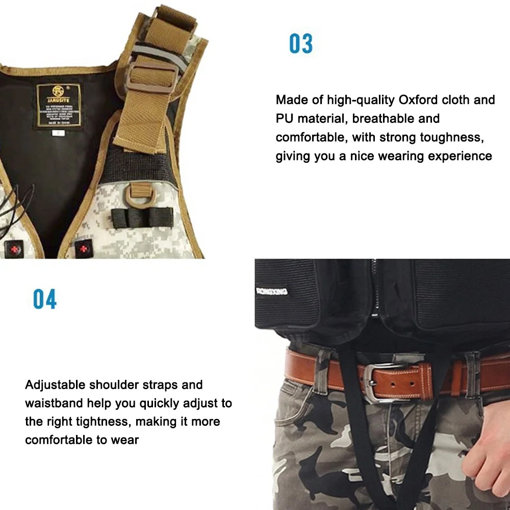 JARUSITE Outdoor Fishing Vests Breathable & Adjustable Floatage Jackets with Multi-Pockets for Men Women Fishing Rafting Surfing Swimming