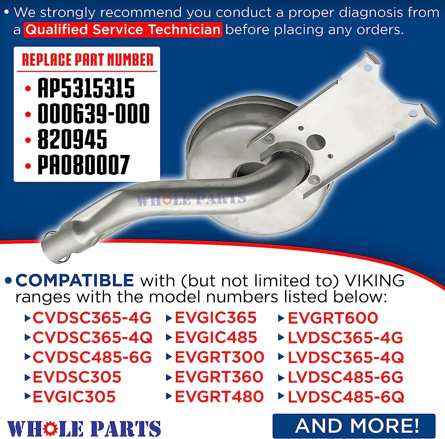 Whole Parts Top Front Burner Assembly Part# PA080037 - Replacement and Compatible with Some Viking Ranges