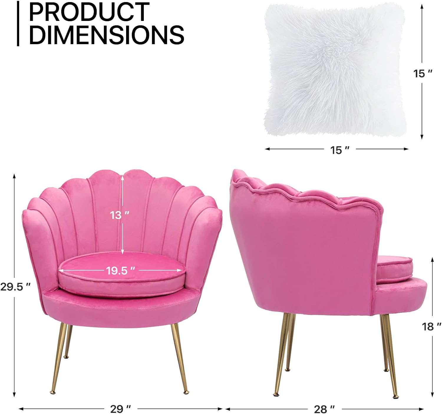 upholstered velvet  chair -century modern shell chair w/cushion and golden legs, leisure tufted flower chair for living room bedroom reading areas