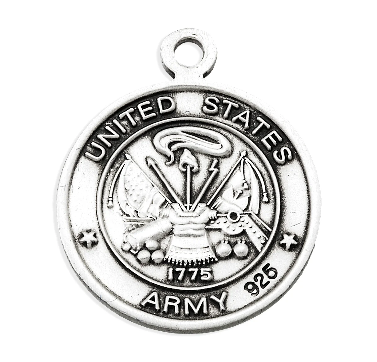 Extel Medium Sterling Silver Army Medal Pendant Necklace with St. Michael on Reverse Side for Men Women with 24