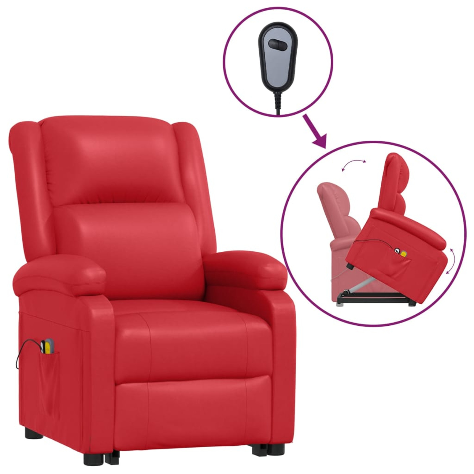 moobody Power Lift Massage Recliner with Adjustable Footrest and Side Pocket, Faux Leather Sofa Chair, Reclining Armchair for Living Room, Watching TV 27.6 x 35.2 x 39 Inches (W x D x H)