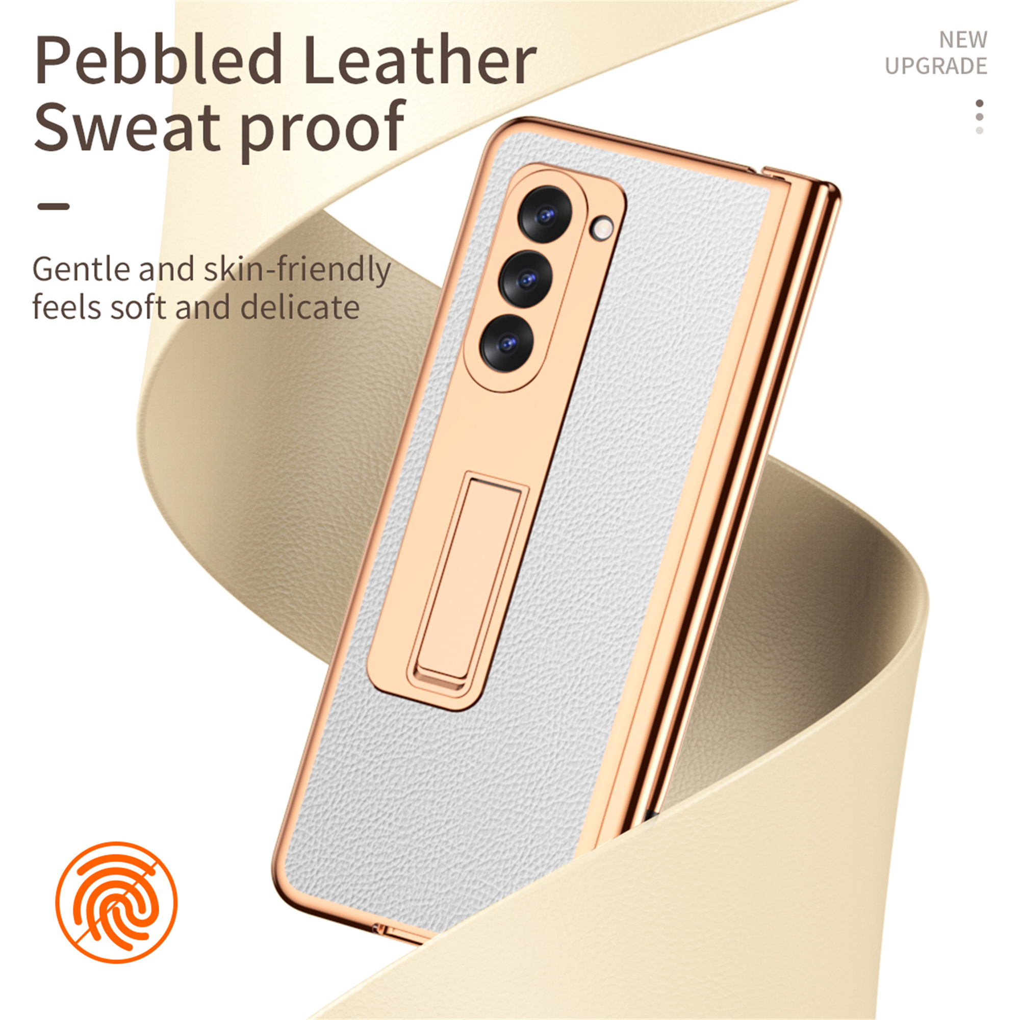 K-Lion Skin Friendly Case for Samsung Galaxy Z Fold 5 2023,Elegant Lychee Pattern Full Body Protection Plating Case Tempered Glass Screen Protector Hinge Protection Pen Slot Cover with Stylus,White