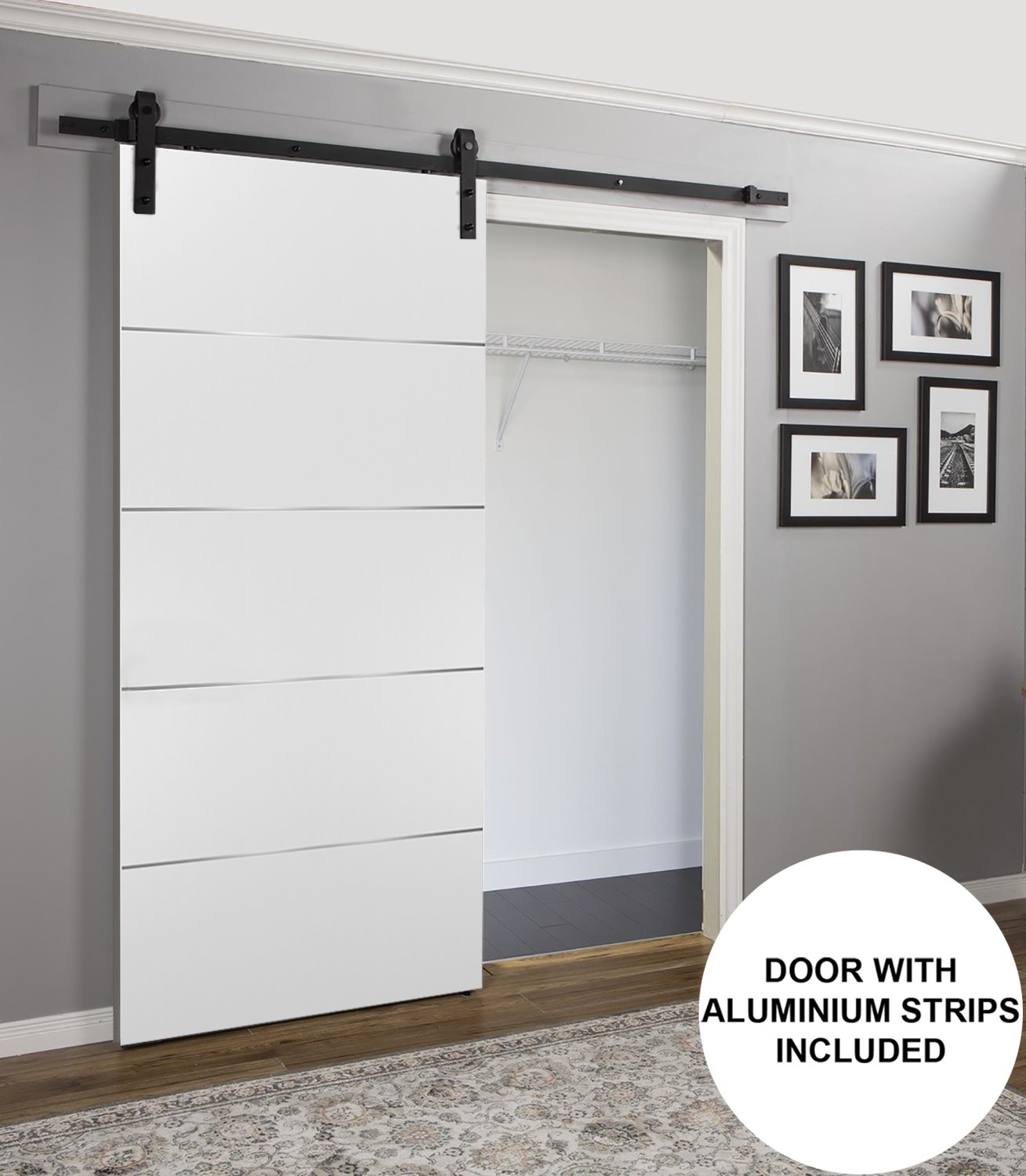 Barn Sliding White Door 32x80 with Black Hardware