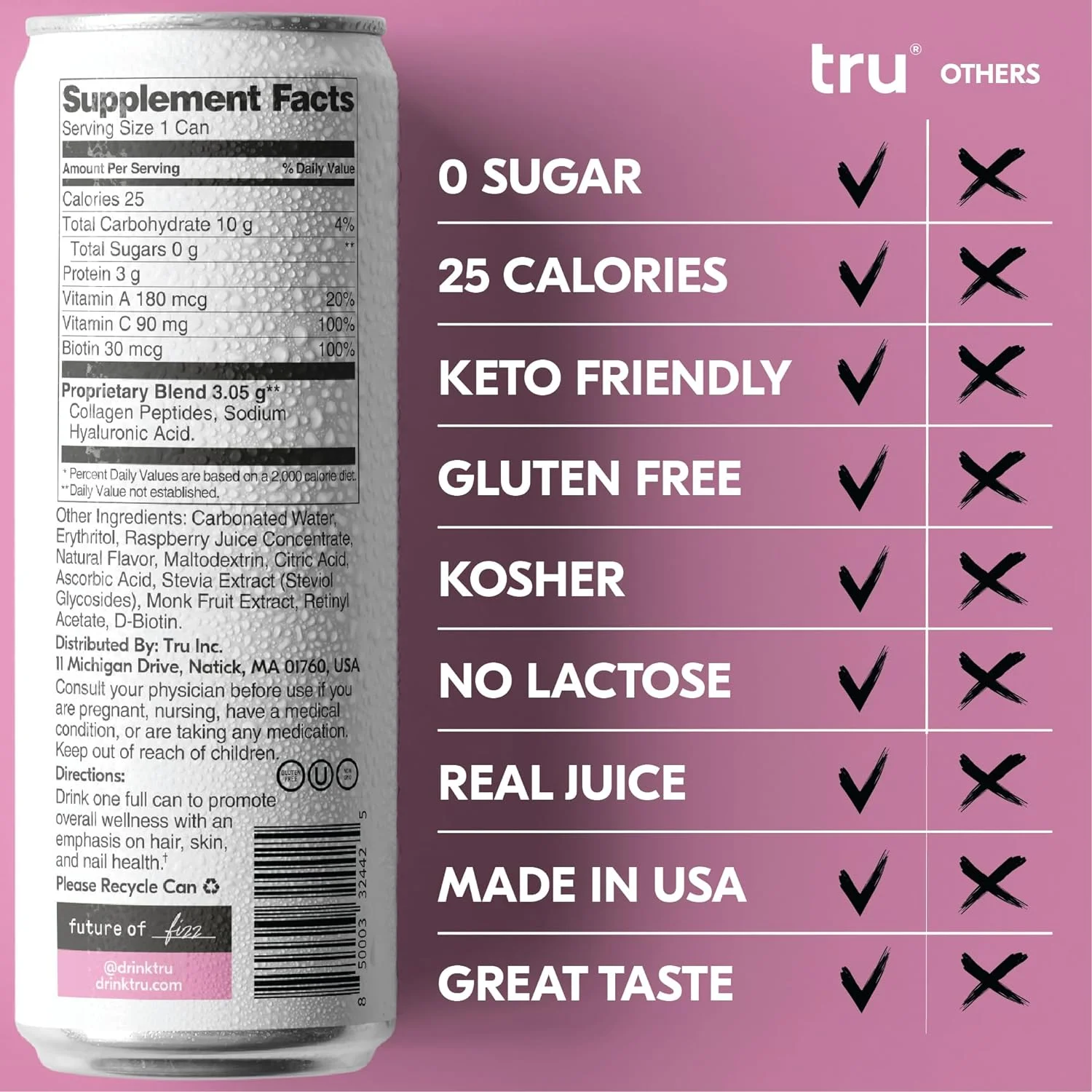 Beauy Selzer, Raspberry Flavored Sparkling Waer Made Wih Real Frui Juice -  Drink Plus Bioin And C - Caffeine , Kosher, GF, No Added Sugar Beverages, 12Oz (Pack Of 12)