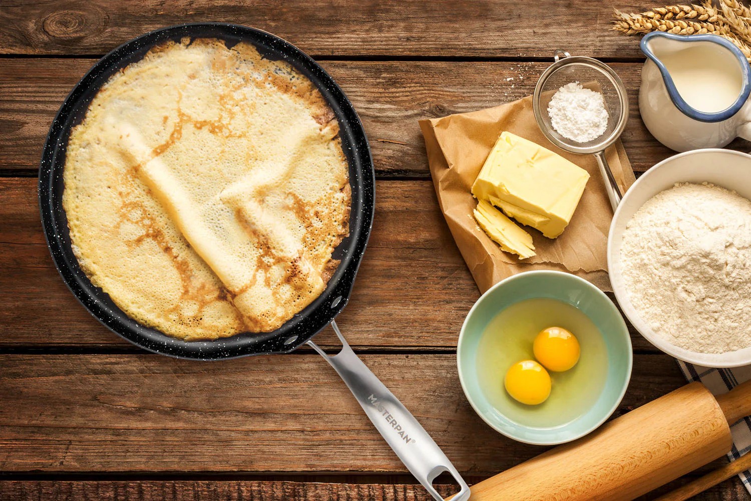 Masterpan MP-128 11 in. Crepe Pan & Non-Stick Aluminium Cookware with Stainless Steel Riveted Handle