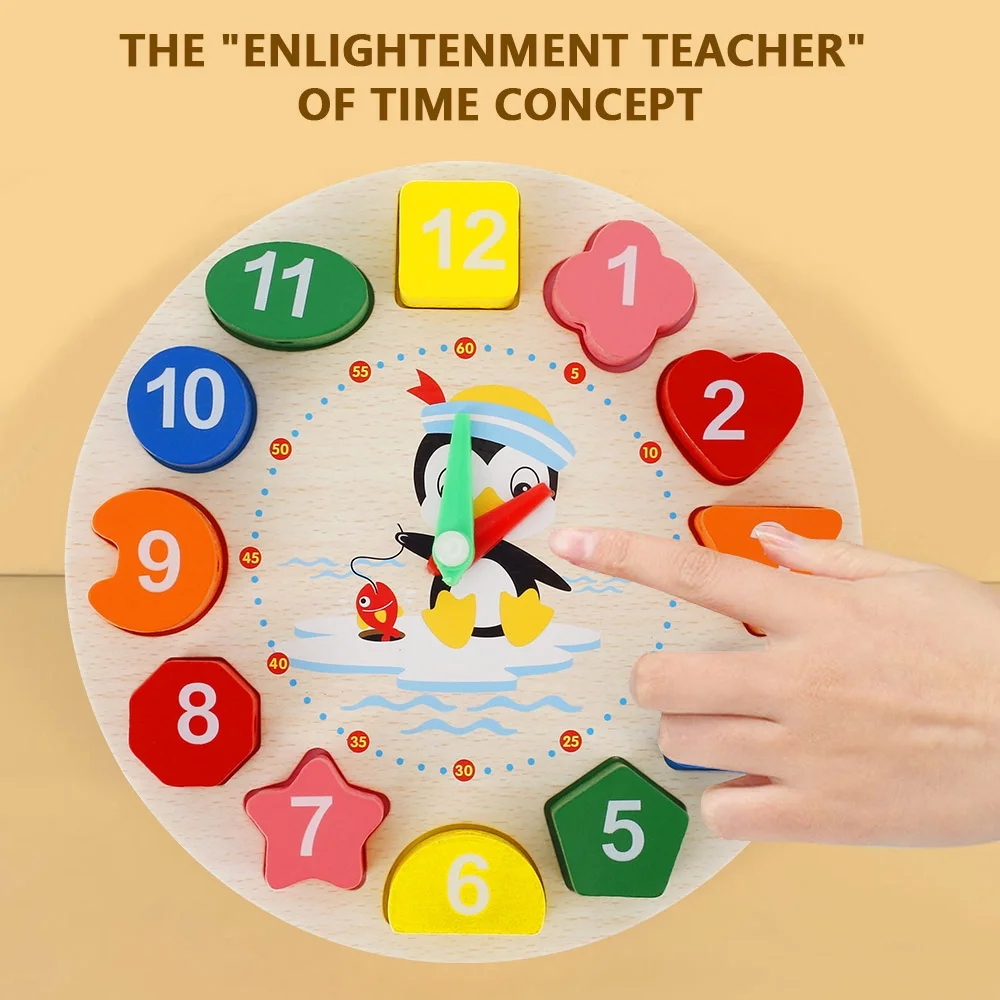 MAINYU Wooden Shape Sorting Clock-Teaching Time Clock Shape Sorting Number Blocks, Early Learning Wooden Educational Toy for 1 2 3 Year Old Toddler Baby Kids(Multi-color)