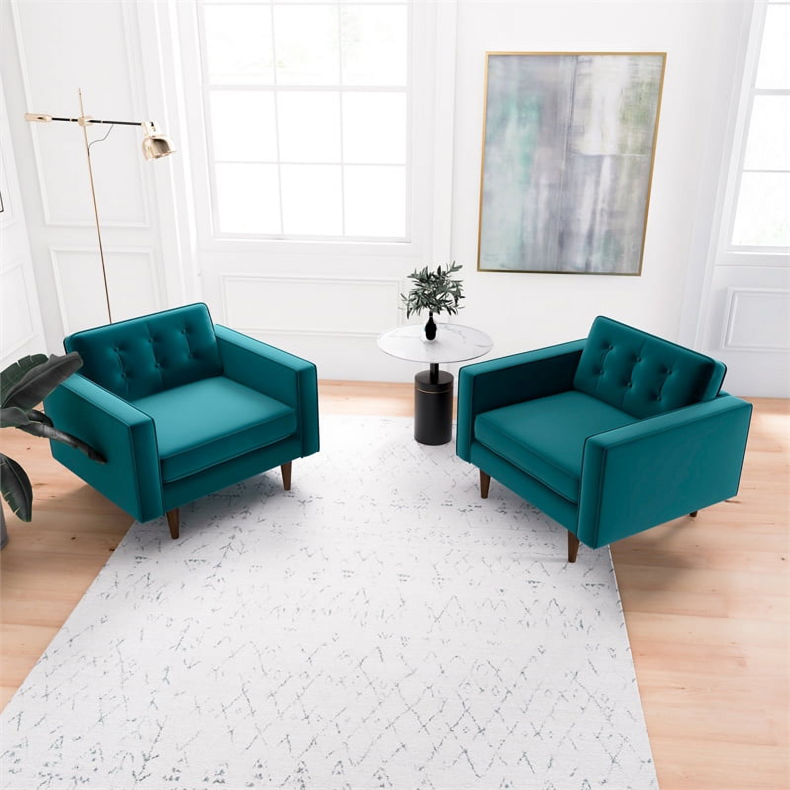 Karmen Mid-Century Pillow Back Velvet Lounge Chair in Turquoise (Set of 2)