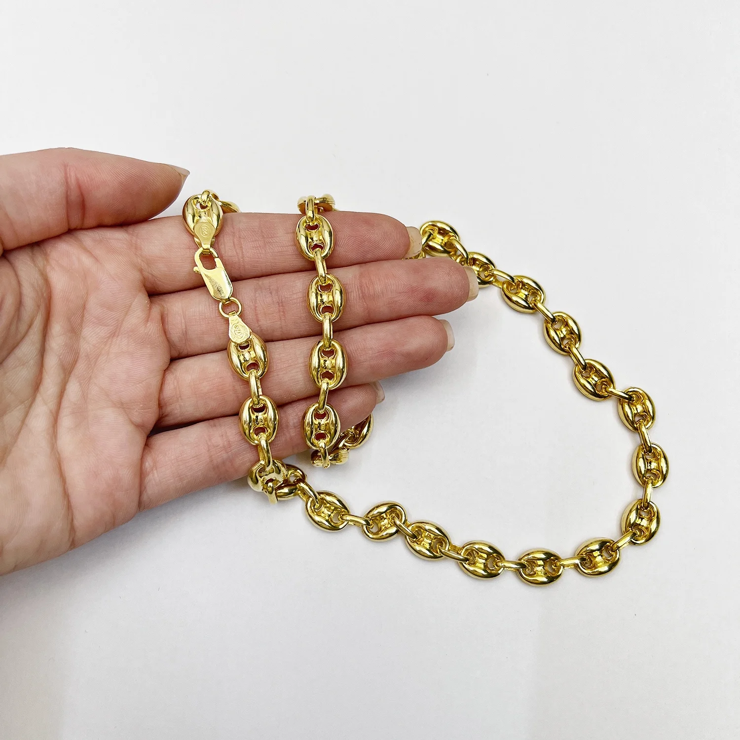 18K Yellow Gold Over Silver 9mm Puffed Anchor Mariner Chain Necklace 16