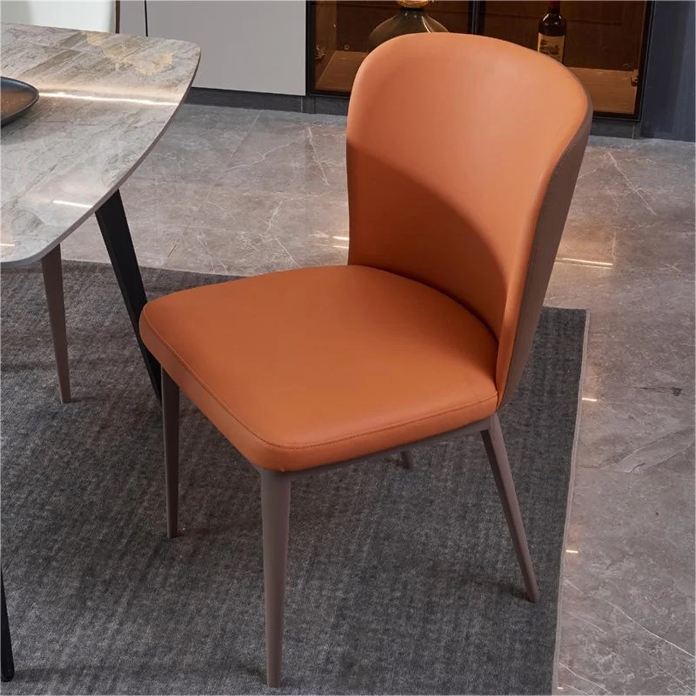 Set of 2 Dining Room Chairs, Faux Leather Modern Kitchen Chairs with Waffle Stitch High Back, Upholstered Armless Side Chair Sturdy Metal Legs for Living Room, Dinning Room (Orange)