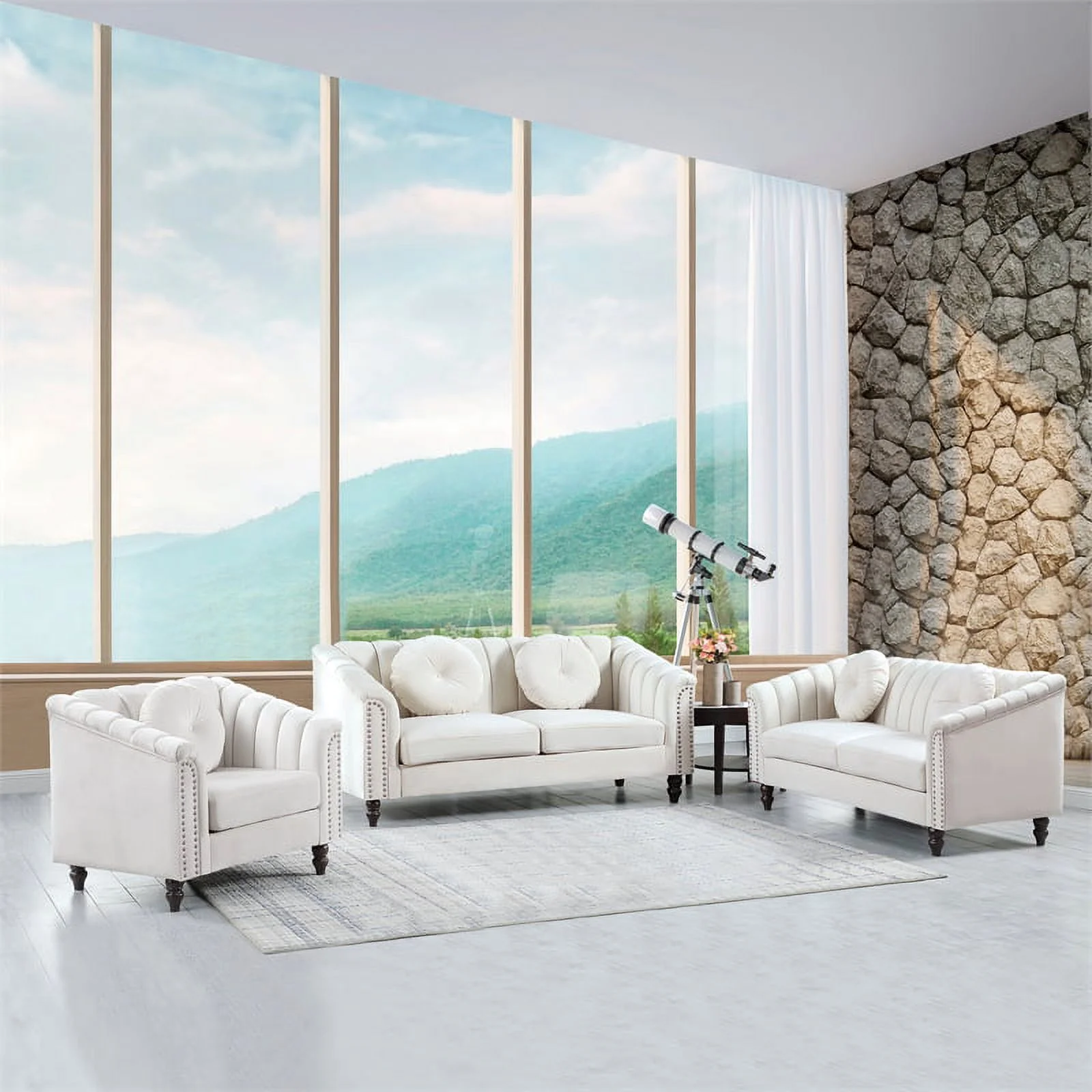 Pemberly Row 3 Piece Velvet Living Room Set (Sofa Loveseat and Chair)