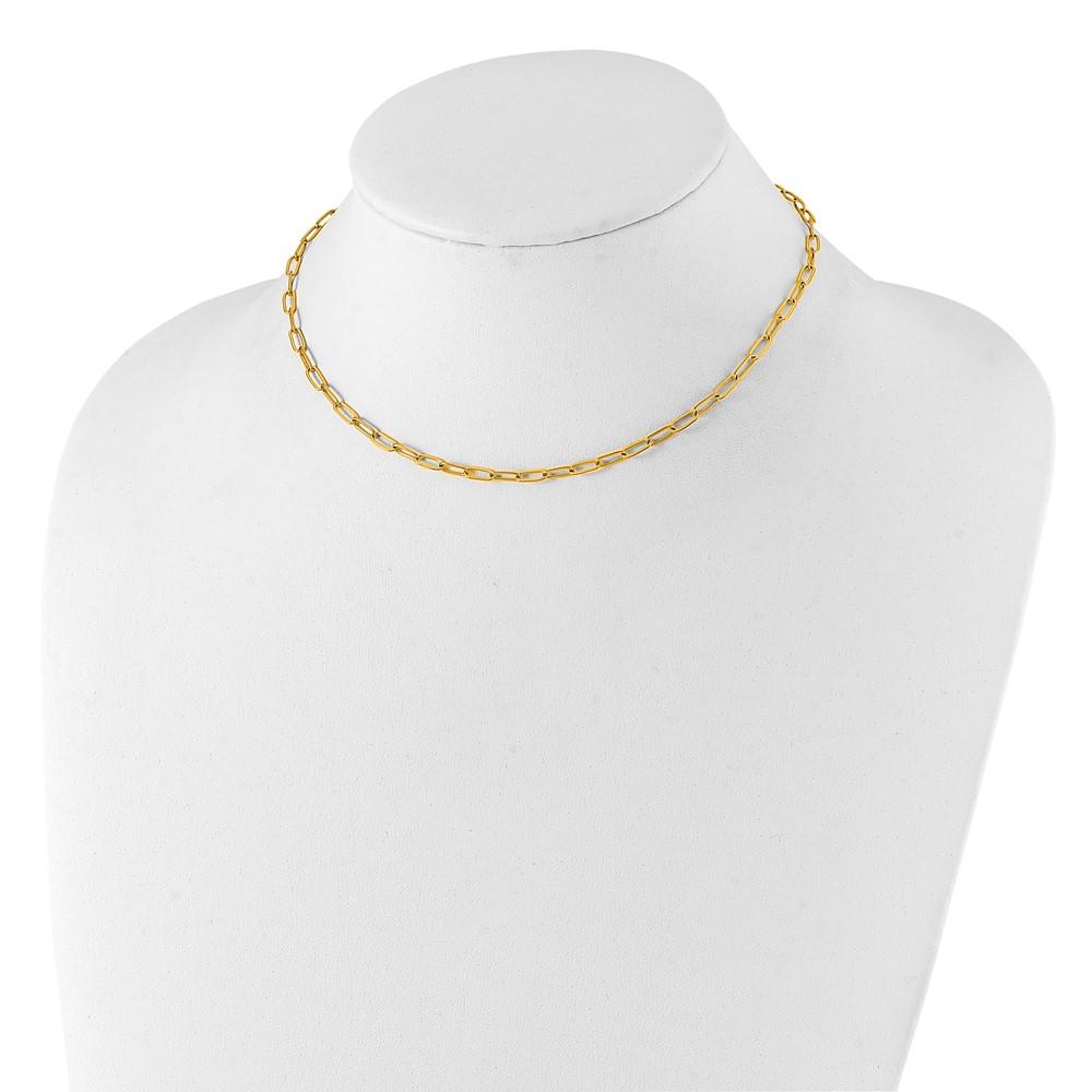 Stainless Steel Polished Yellow IP Paperclip 15in w/2in ext. Necklace