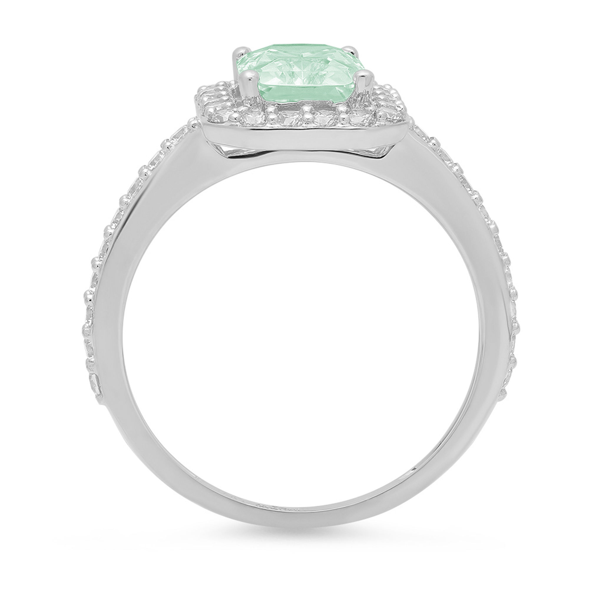 2.07ct Emerald Cut VVS1 Genuine Conflict free Green Simulated Diamond Real Stamped Solid 18k White Gold Designer Bridal Anniversary Engagement Wedding halo Solitaire with Accents Ring Size 3.5