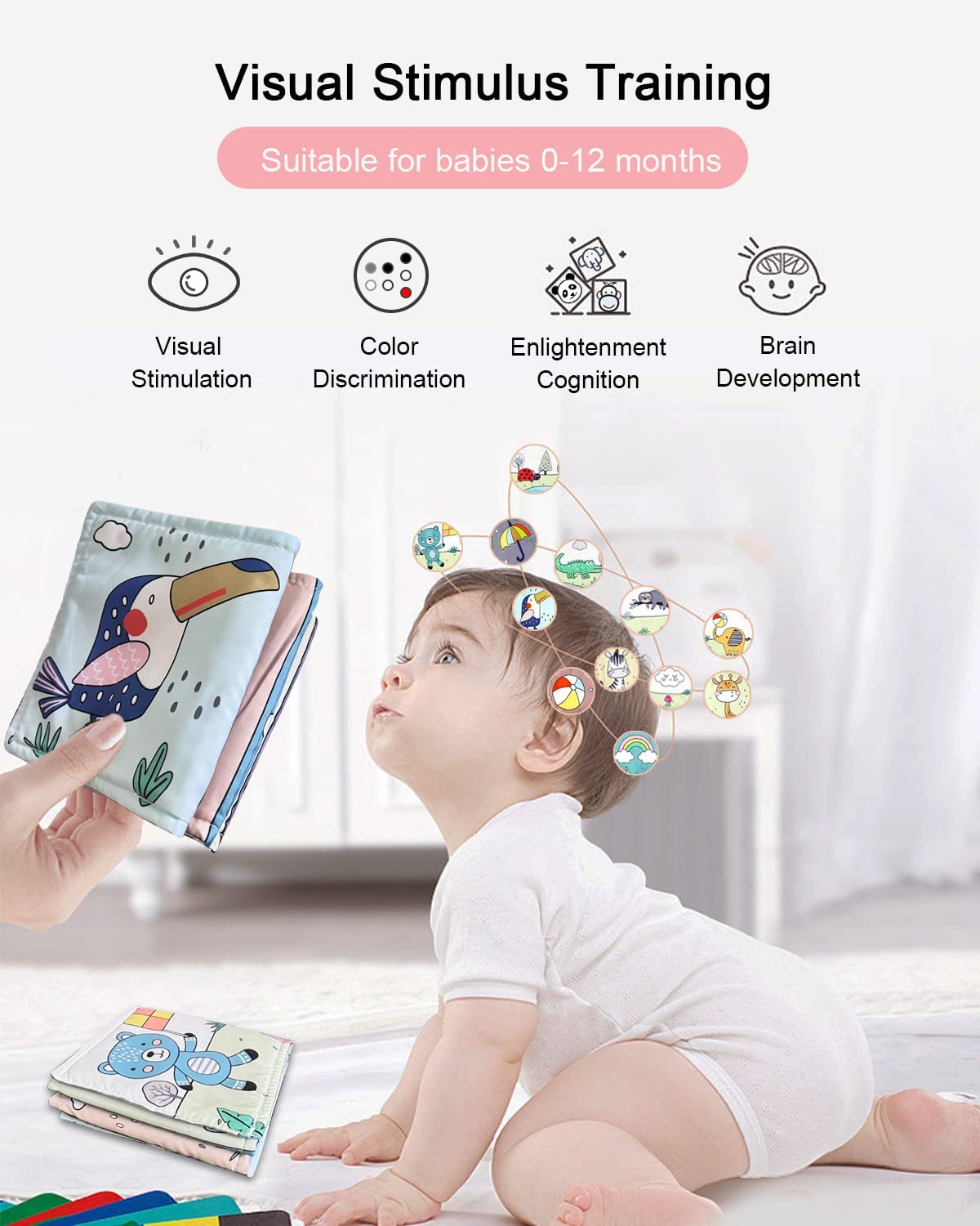 Baby Soft Book Cloth Book for 0 3 6 to 12 Months, High Contrast Baby Book Educational Learning Toy for Infant Baby Activity, Newborn Toys Book for Infants Toddler for boy Girl Unisex