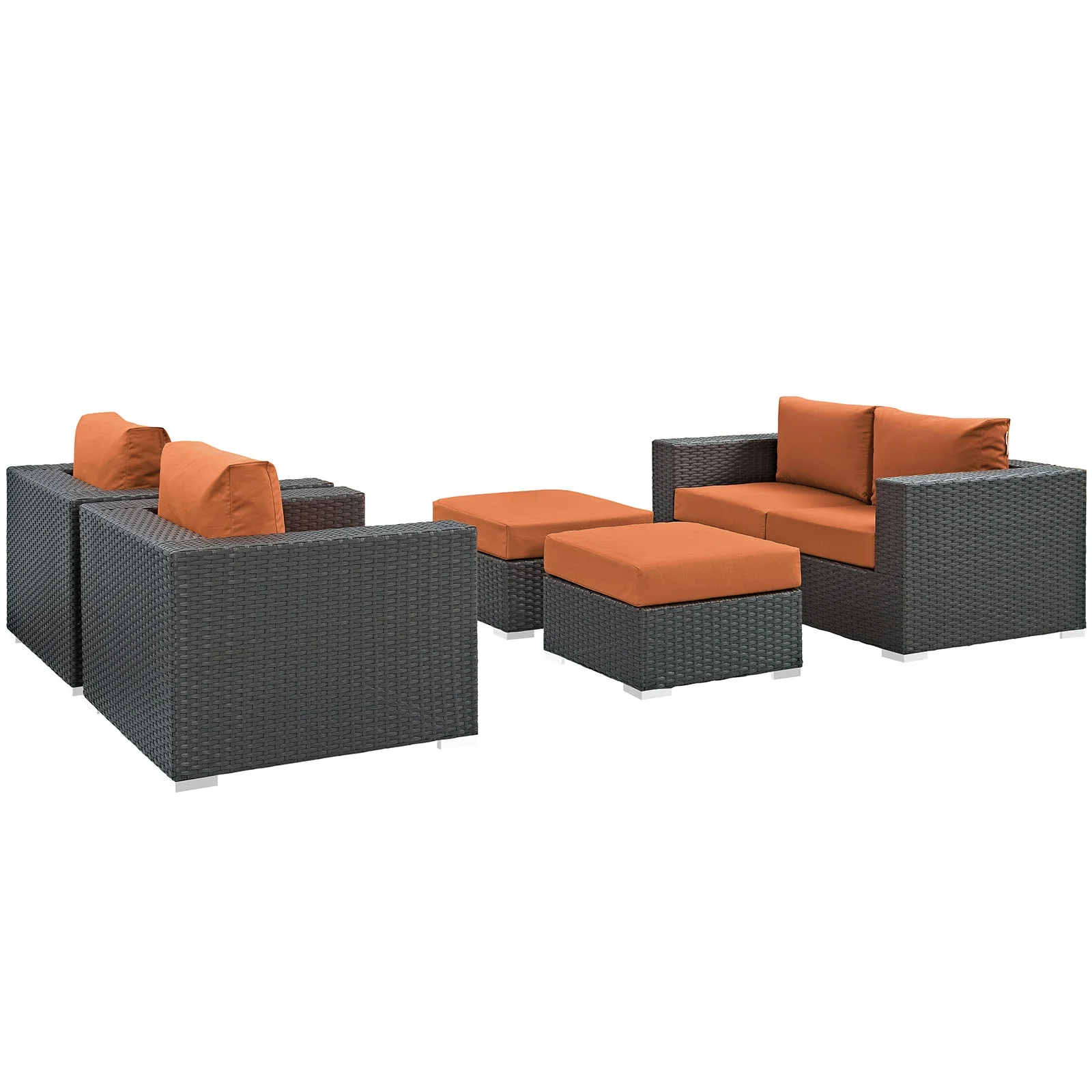 Modern Contemporary Urban Design Outdoor Patio Balcony Five PCS Sectional Sofa Set, Orange, Rattan