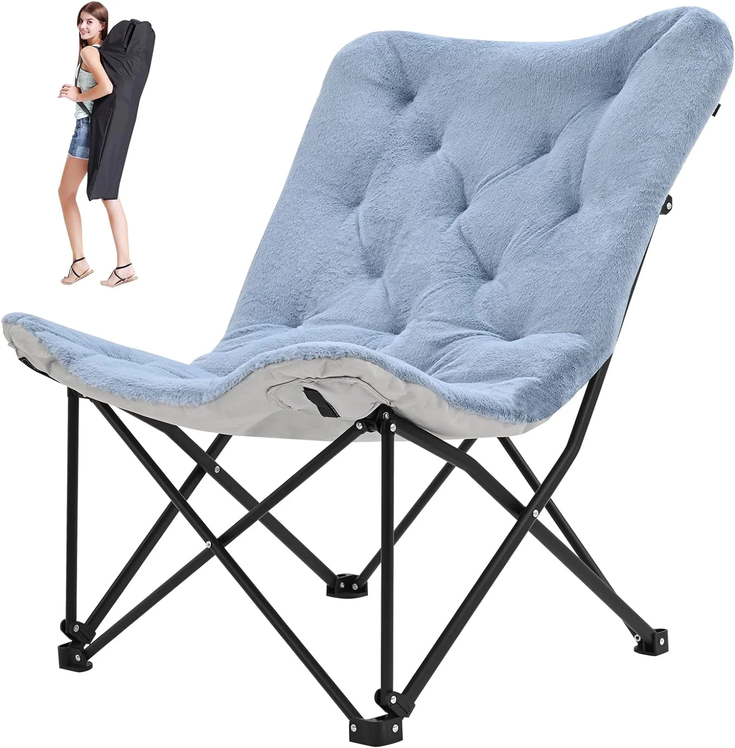 Slsy Portable Folding Camping Chair, Oversize XL Comfy Folding Butterfly Chair Saucer Chair, Folding Lounge Chair, Folding Chair with Carry Bag for Indoor Outdoor