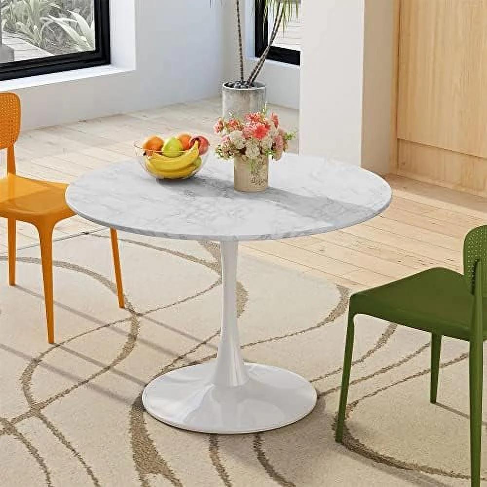 SPBOOMlife 32" Modern Round Dining Table with Printed Marble Table Top  Metal Base Pedestal Table Tulip Table Kitchen Table for 2-4 Person for Small Space Home  End Table Leisure Coff