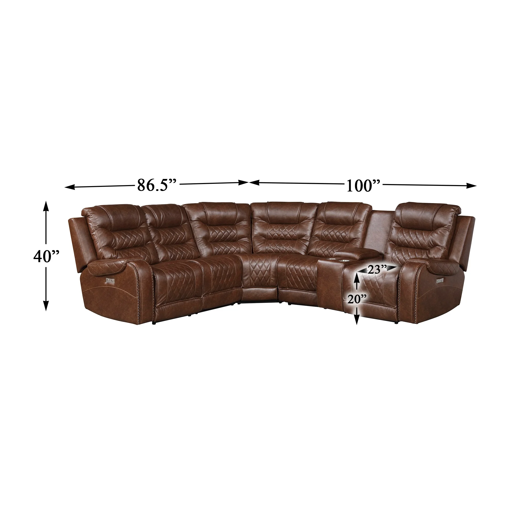 Bergen 100 in. W Pillow Top Arm Microfiber 6-Piece L-Shaped Modular Power Reclining Sectional in Brown
