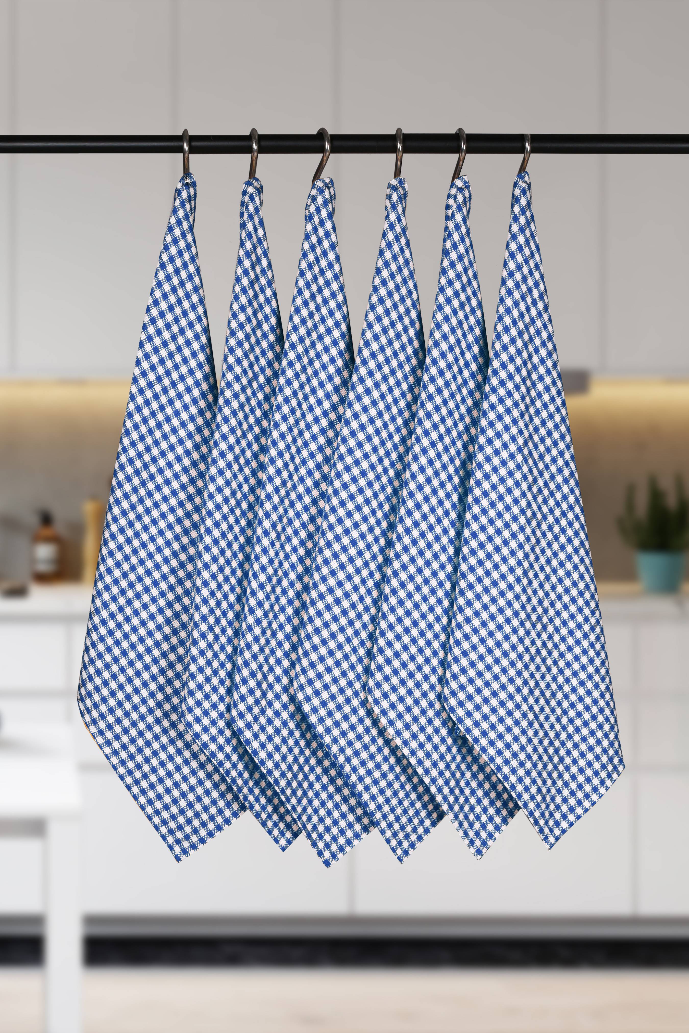 Native Fab 12 Pack Gingham Check Plaid Kitchen Towel - Soft Cotton - Washcloths - 16x26 - Blue