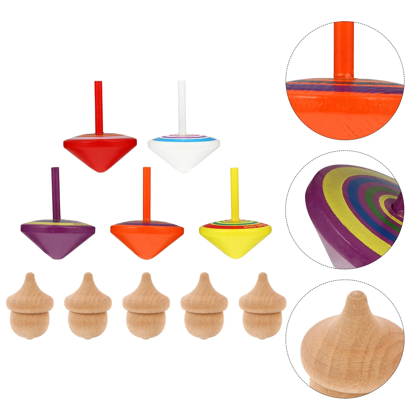 TOYMYTOY 10pcs Funny Tops Toy Wooden Children Toddler Toys(Random Color)