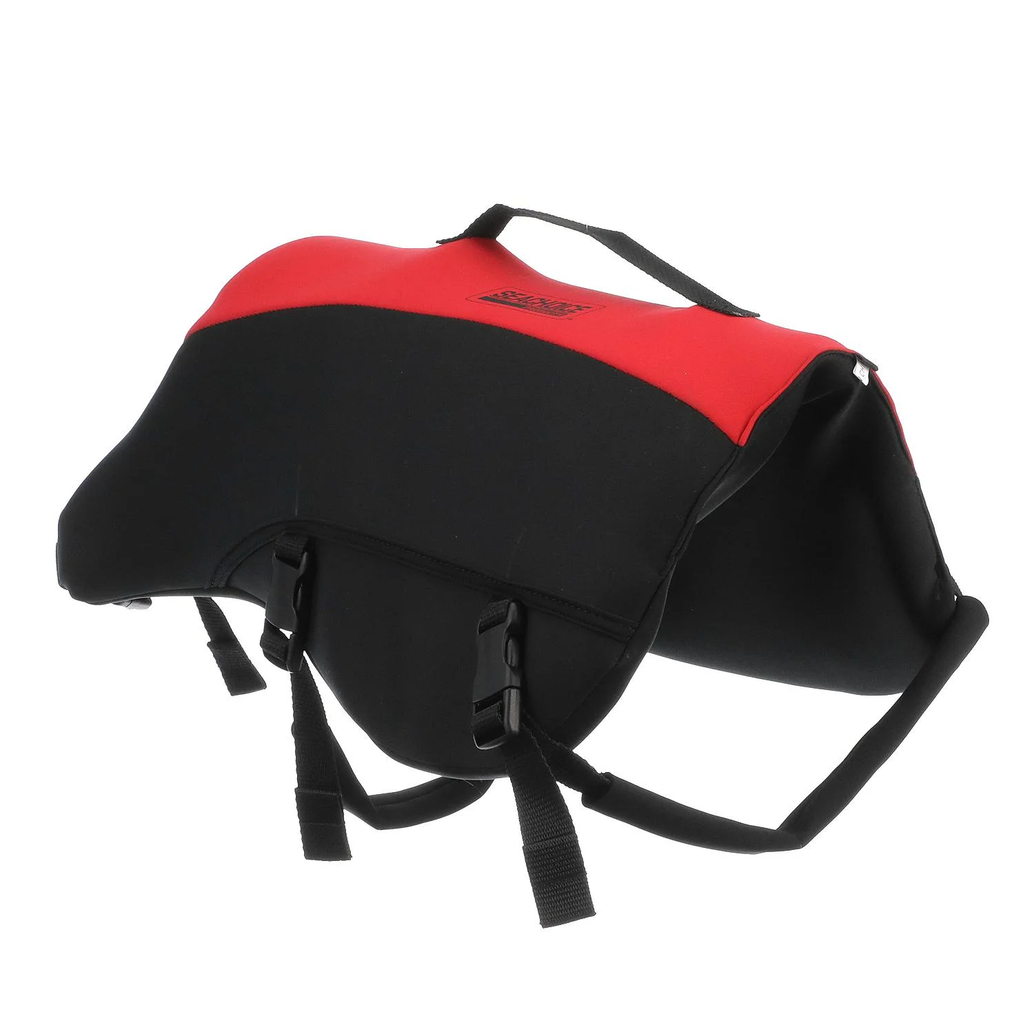 Seachoice Dog Life Vest, Adjustable Life Jacket For Dogs, w/ Grab Handle, Red and Black, Size Large, 50-90 Lbs.
