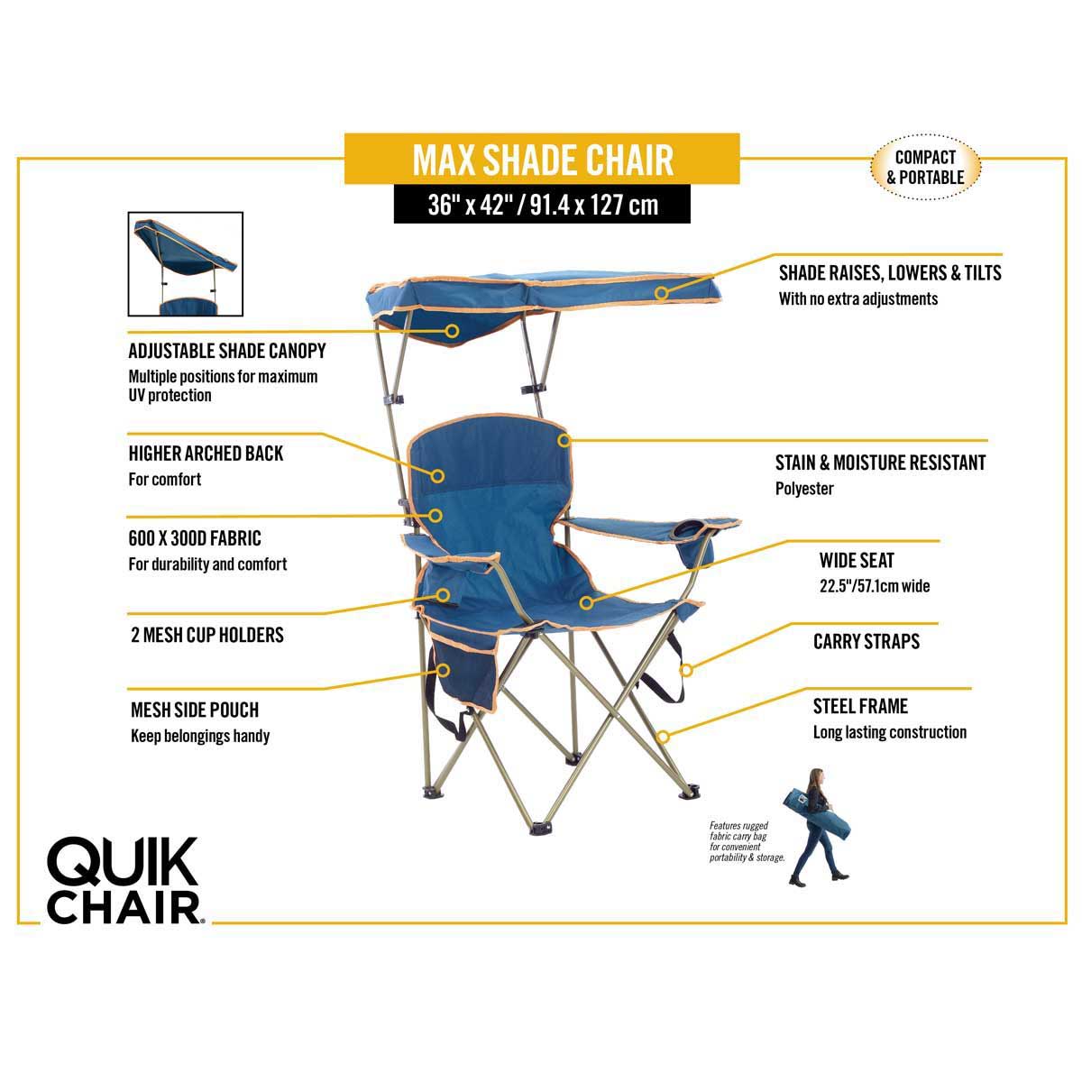 Quik Shade Max Patented Shade Comfortable Chair In Blue