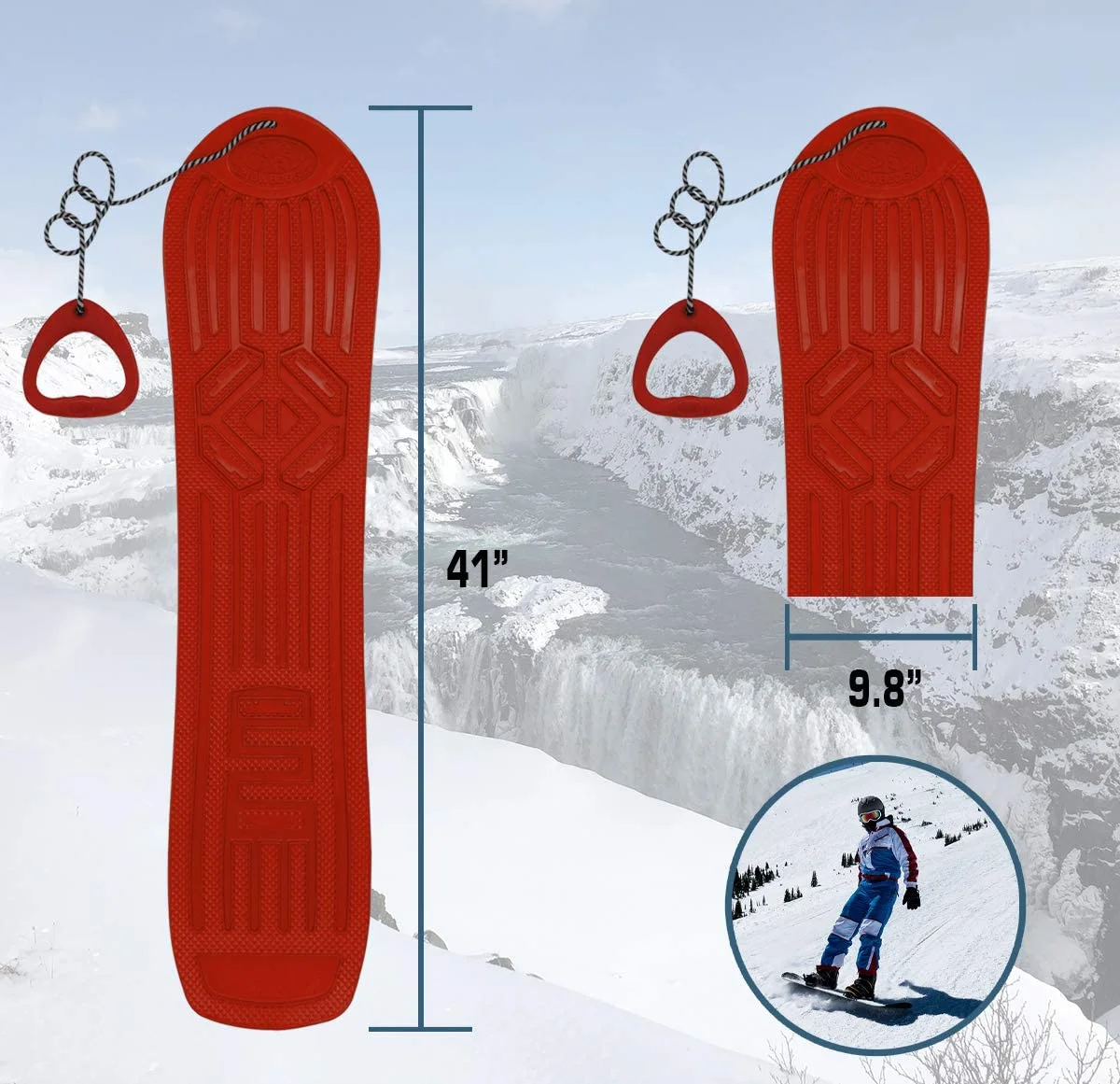 Wham-O Snowboogie Snowboard 105 | Single Rider Snow Board | Great for Beginners | Textured Top Deck & Heavy Duty Tow Leash for Maximum Grip | Snowboarding for Adults & Children | Holidays & Winter