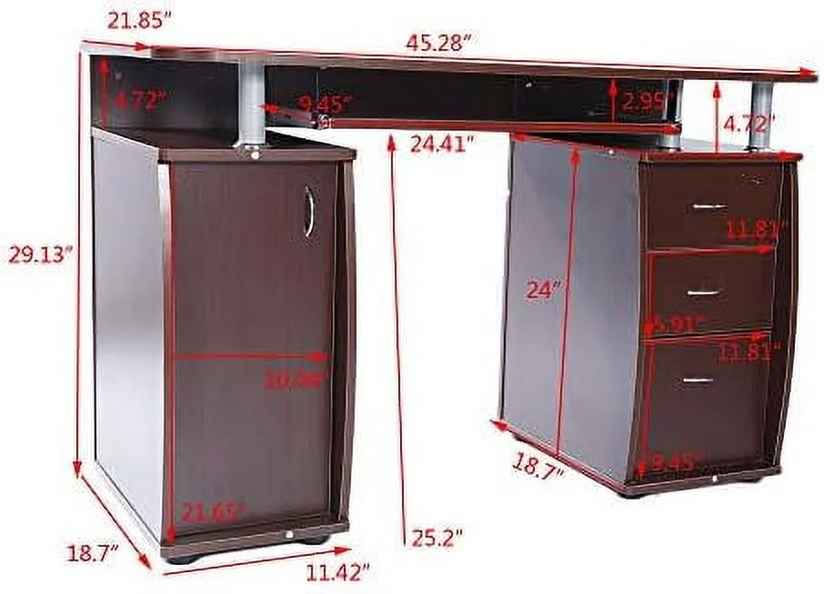 TJUNBOLIFE Wood Home Office Computer Desk with Sliding Keyboard Tray 1pc Door 3pcs Drawers  Wood Color