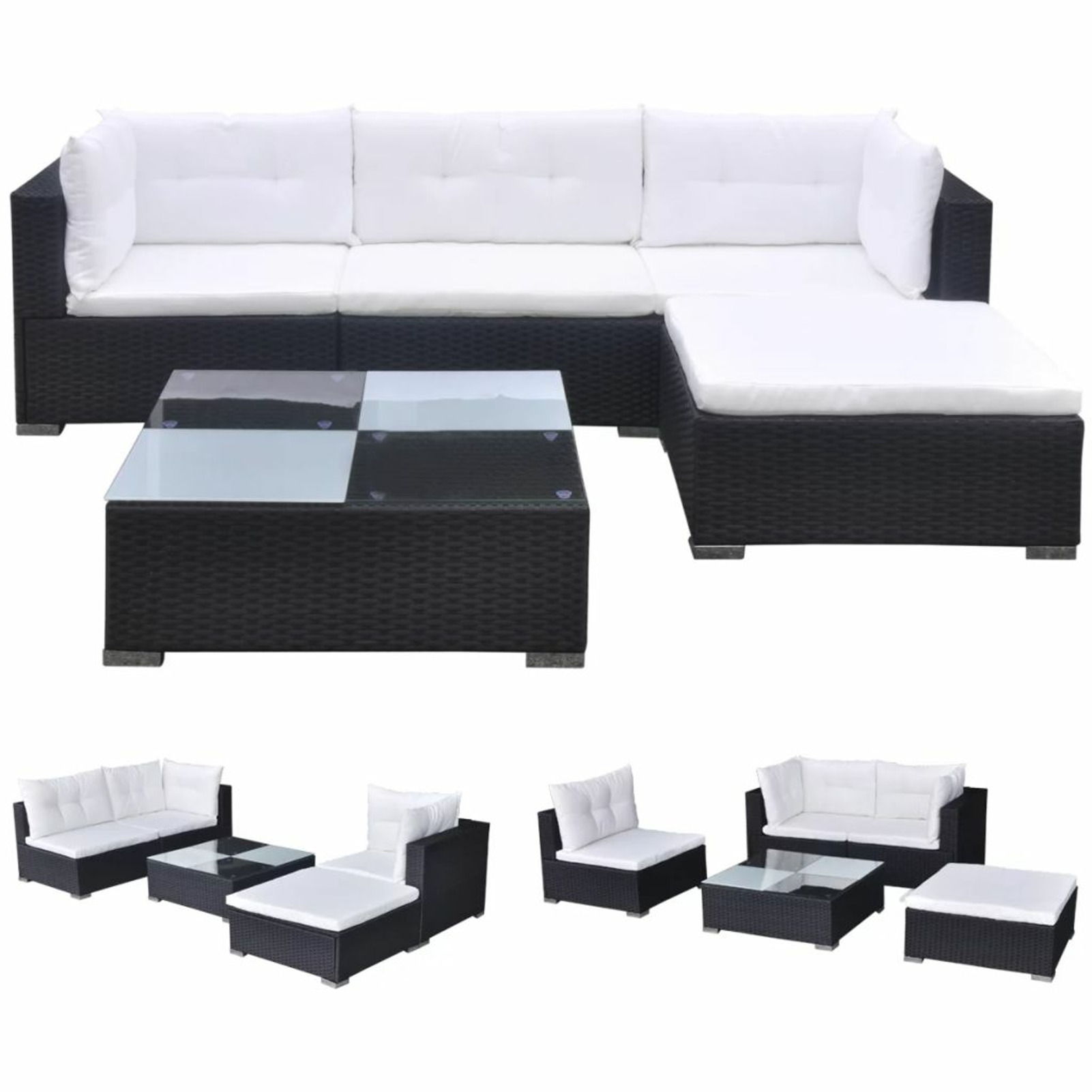 moobody 5 Piece Outdoor Conversation Set Sectional Sofa Lounge with Coffee Table and Ottoman Set Cushioned Poly Rattan Garden, Patio, Pool, Backyard, Balcony, Lawn Furniture