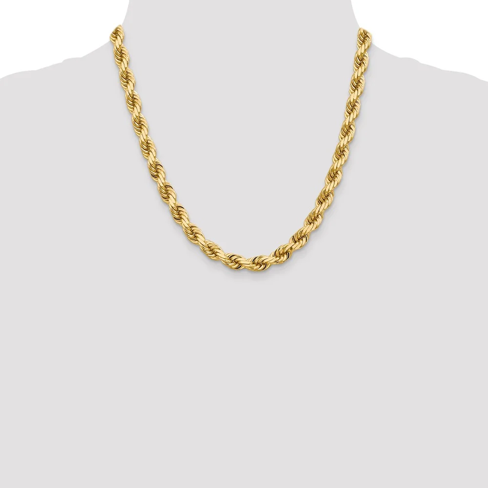 Real 14kt Yellow Gold 8mm Diamond Cut Rope with Fancy Lobster Clasp Chain; for Adults and Teens; for Women and Men