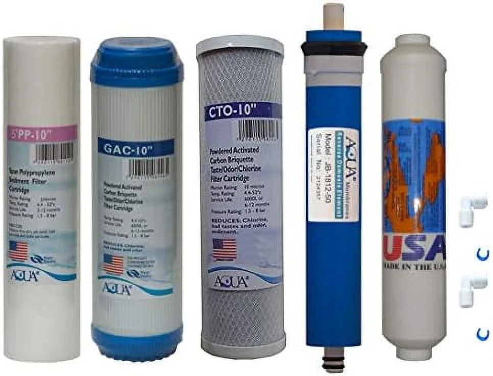 5 Stage Reverse Osmosis Replacement Filter Set With 50 GPD Membrane, Inline Carbon Postfilrer (USA Made) And QC Fitting…