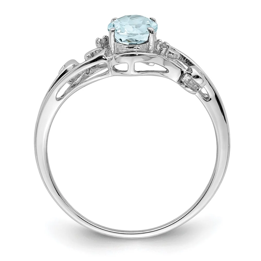 Sterling Silver Rhodium Plated Diamond & Aquamarine Oval Ring QQR4500AQ-6