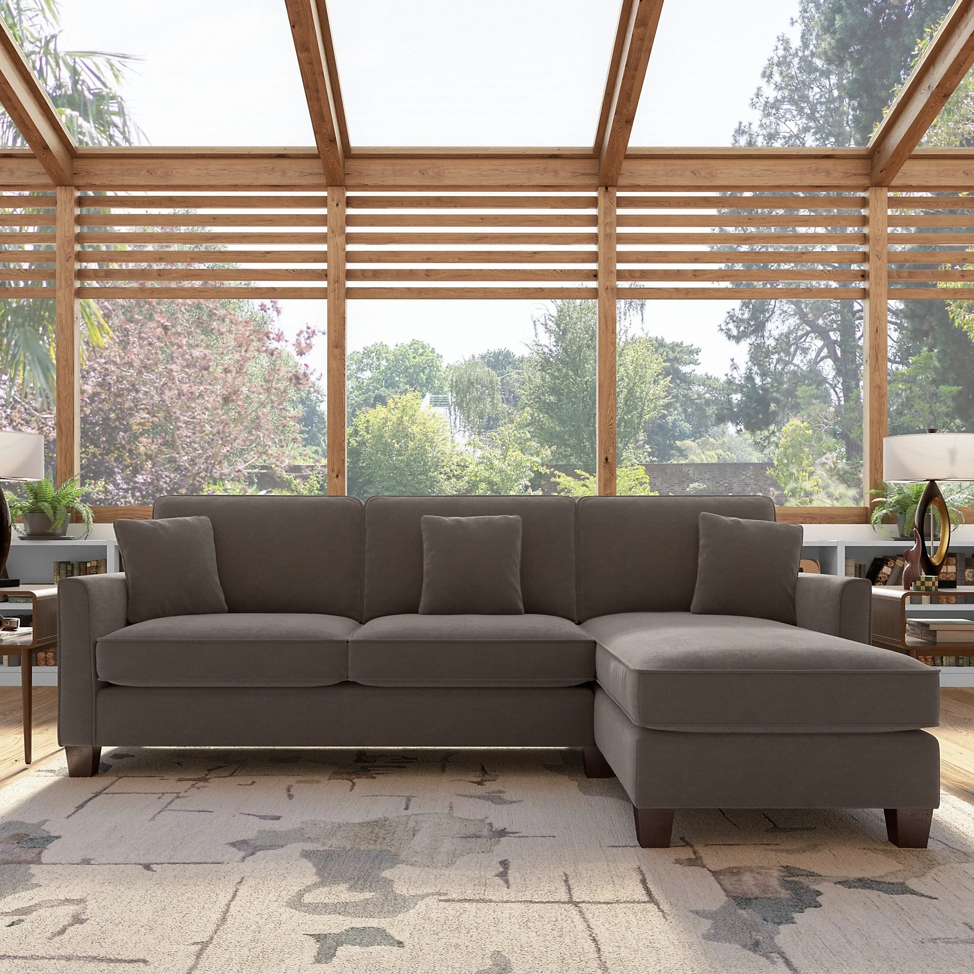 Bush Furniture Flare 102W Sectional Couch with Reversible Chaise by  Dark Gray Microsuede Fabric